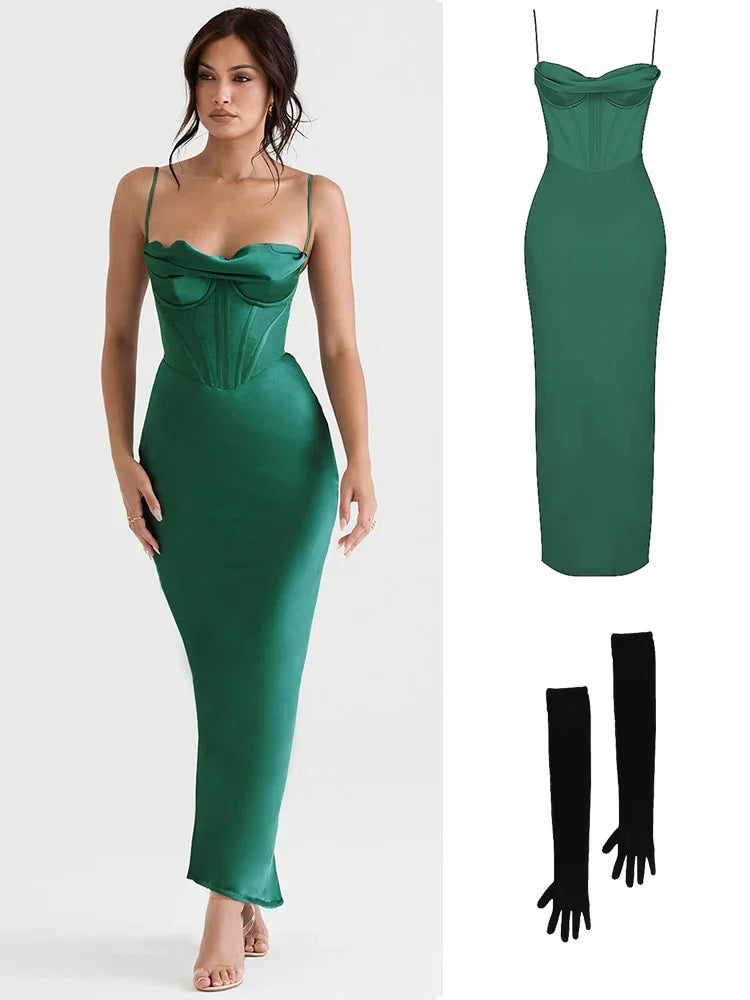 High Quality Summer Maxi Bodycon Dress - Elegantes Satin Partykleid für Hochzeit | tif-shop24.de