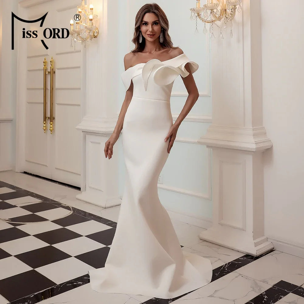 Missord Frauen Sexy One Shoulder Rüschen Abend Party Kleid Einfarbig Promi Maxikleid Slash Neck Frauen Kleid FT19938-1 - tif-shop24.de