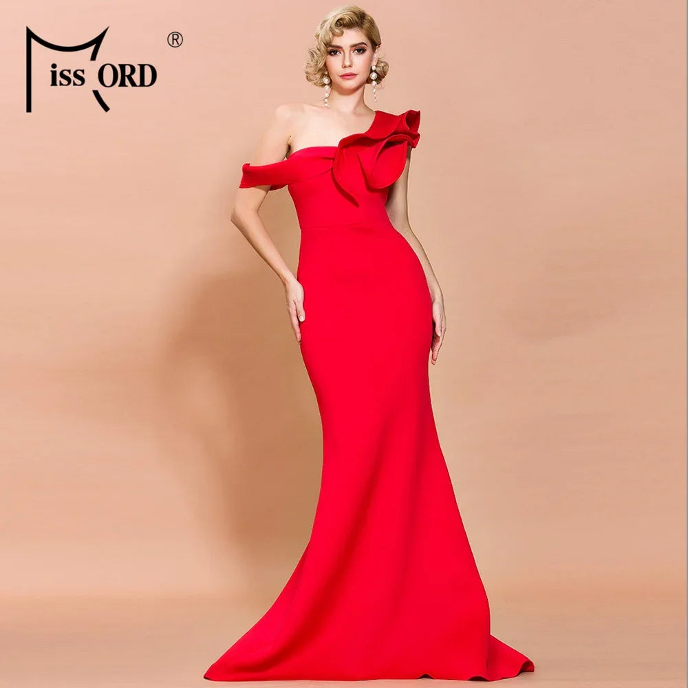 Missord Frauen Sexy One Shoulder Rüschen Abend Party Kleid Einfarbig Promi | tif-shop24.de