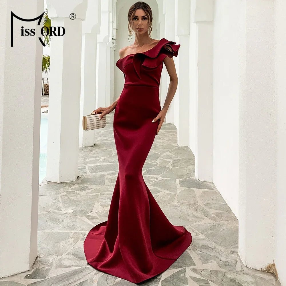 Missord Frauen Sexy One Shoulder Rüschen Abend Party Kleid Einfarbig Promi Maxikleid Slash Neck Frauen Kleid FT19938-1 - tif-shop24.de