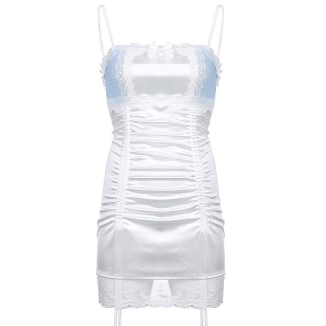 Ruched Bow Lace Frill Mini Dress | tif-shop24.de