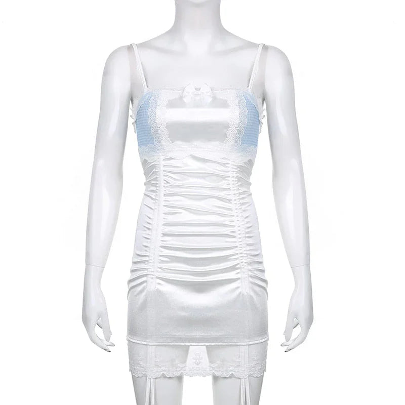 Ruched Bow Lace Frill Mini Dress | tif-shop24.de