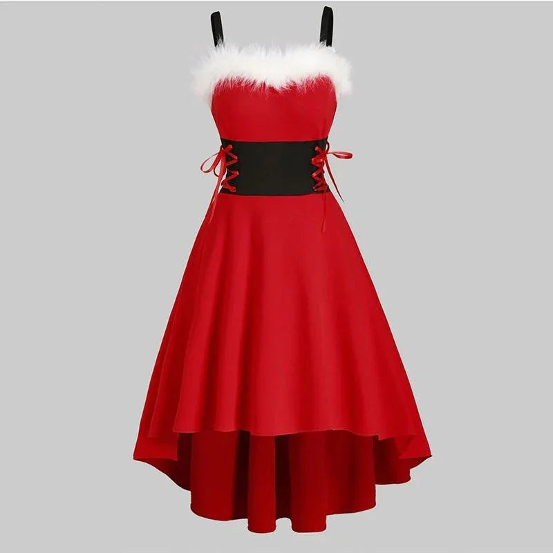 Elegant Winter Christmas Dress - Ärmelloses Deep V Neck Off Shoulder Midi Partykleid | tif-shop24.de