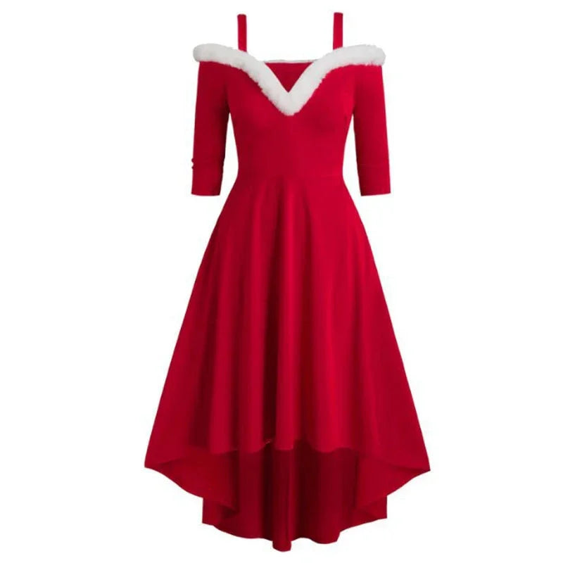 Elegant Winter Christmas Dress - Ärmelloses Deep V Neck Off Shoulder Midi Partykleid | tif-shop24.de