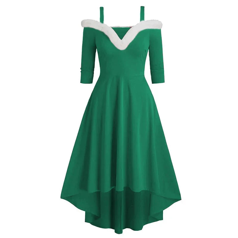 Elegant Winter Christmas Dress - Ärmelloses Deep V Neck Off Shoulder Midi Partykleid - tif-shop24.de