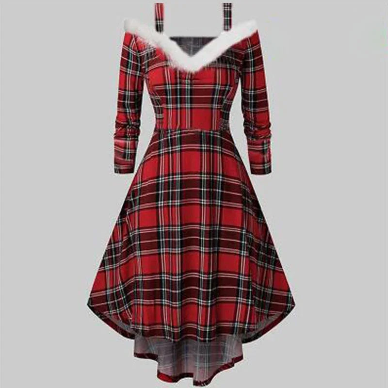 Elegant Winter Christmas Dress - Ärmelloses Deep V Neck Off Shoulder Midi Partykleid | tif-shop24.de