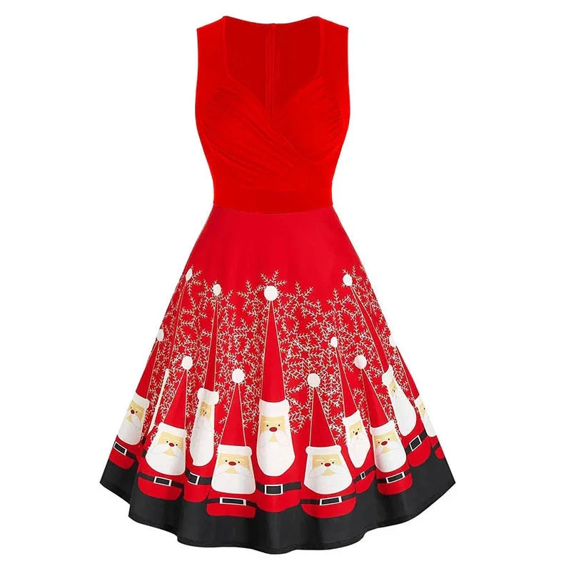 Elegant Winter Christmas Dress - Ärmelloses Deep V Neck Off Shoulder Midi Partykleid | tif-shop24.de