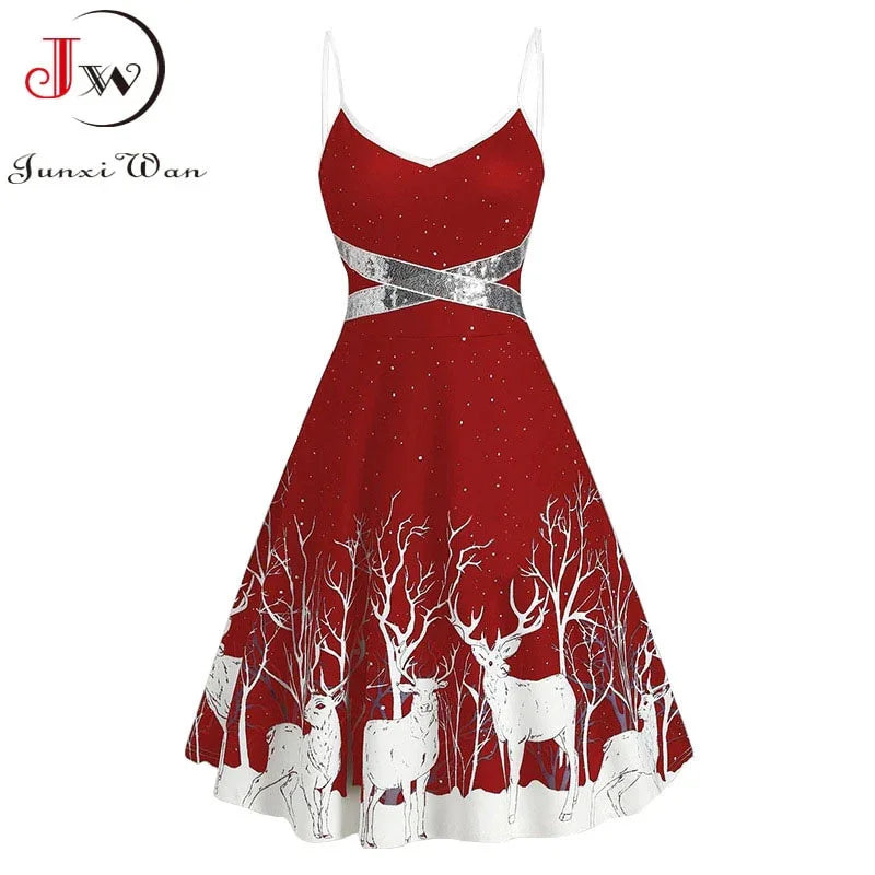 Elegant Winter Christmas Dress - Ärmelloses Deep V Neck Off Shoulder Midi Partykleid | tif-shop24.de