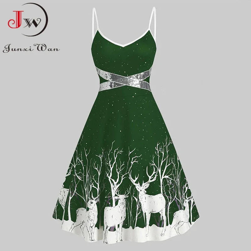 Elegant Winter Christmas Dress - Ärmelloses Deep V Neck Off Shoulder Midi Partykleid | tif-shop24.de