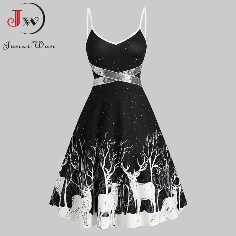 Elegant Winter Christmas Dress - Ärmelloses Deep V Neck Off Shoulder Midi Partykleid | tif-shop24.de