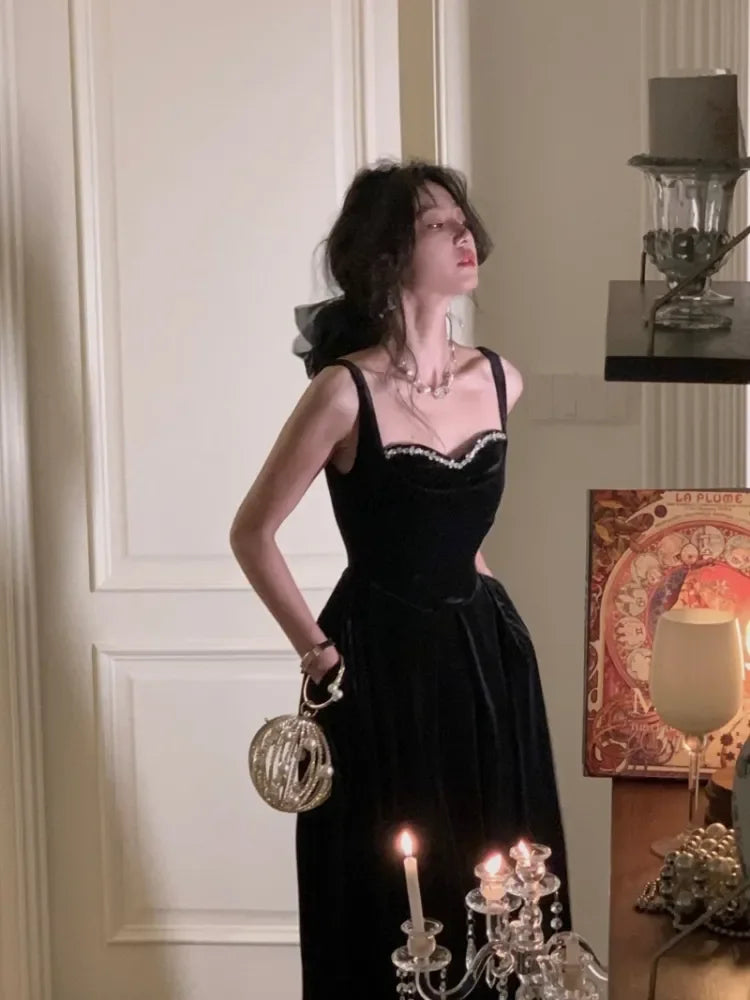 Elegant Wedding Party Black Velvet Midi Dresses Square Neck Long Sleeves Evening Prom Mini Clothing | tif-shop24.de