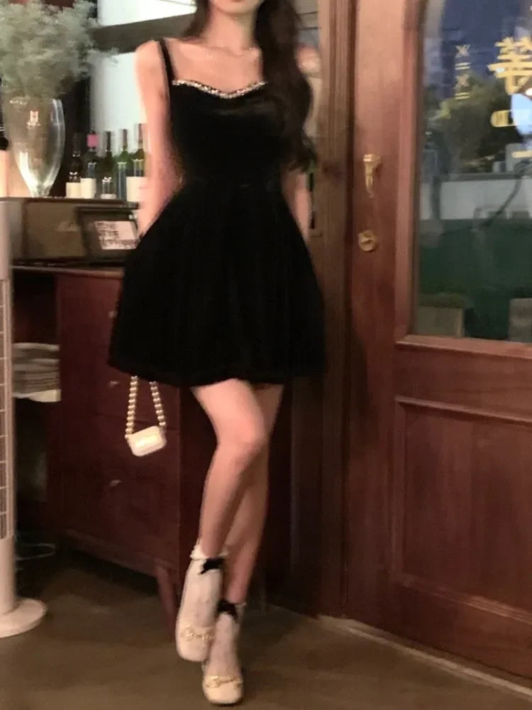 Elegant Wedding Party Black Velvet Midi Dresses Square Neck Long Sleeves Evening Prom Mini Clothing | tif-shop24.de