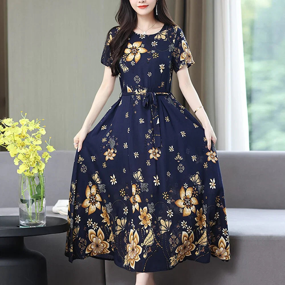 Fashion Print Summer Dress — Short Sleeve O‑Neck Elegant | tif-shop24.de