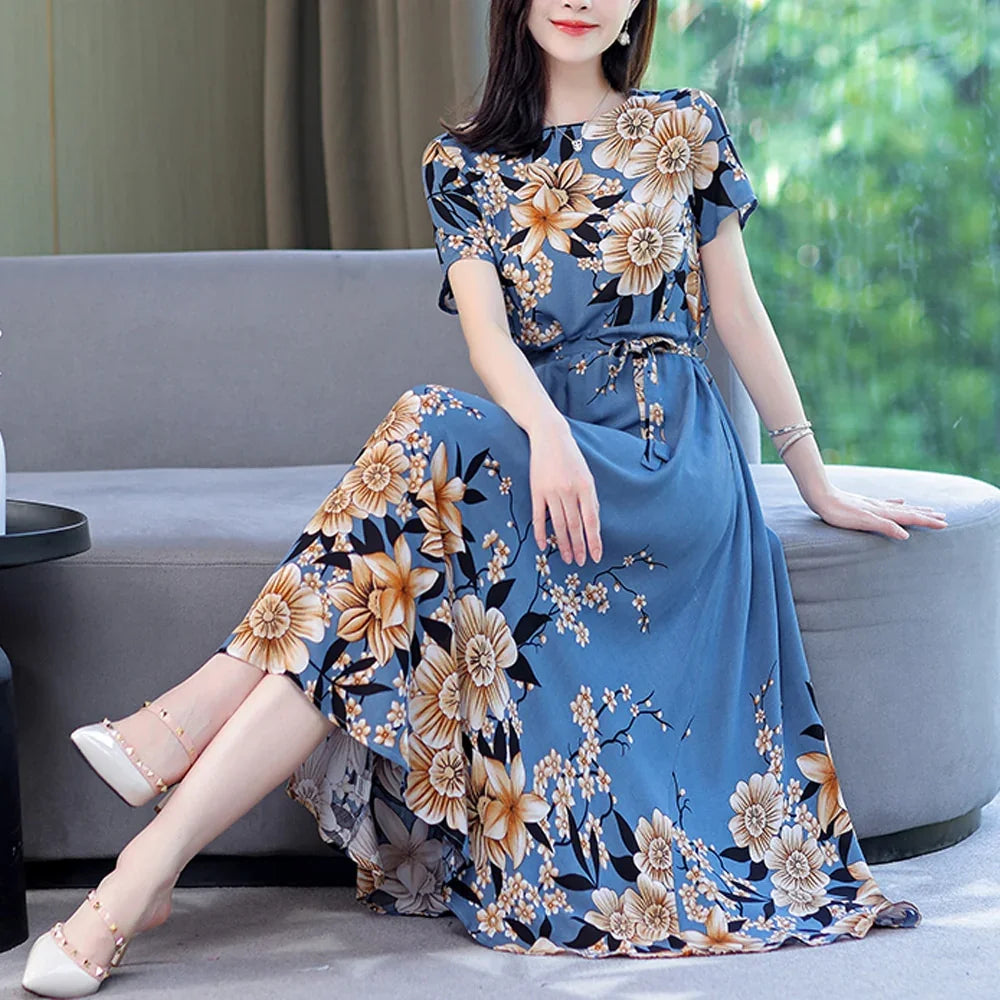 Fashion Print Summer Dress — Short Sleeve O‑Neck Elegant | tif-shop24.de