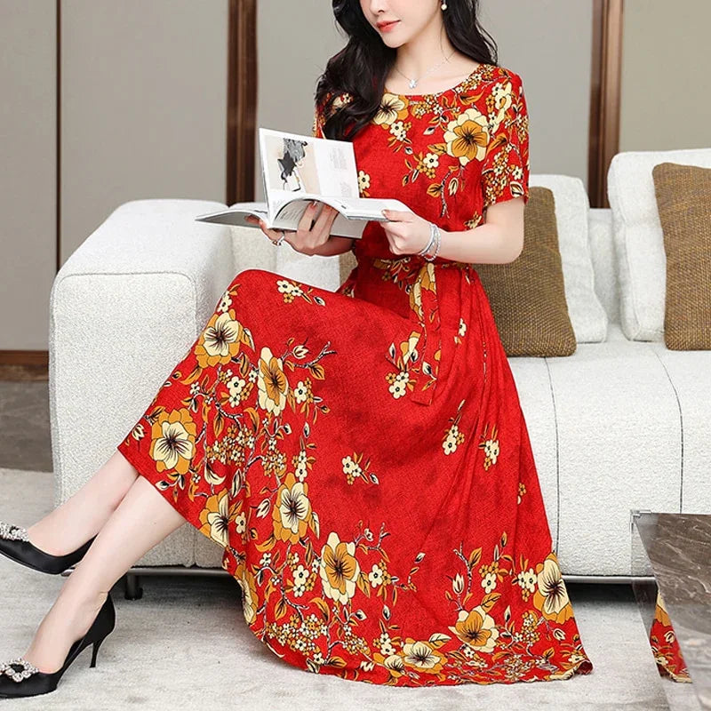 Fashion Print Summer Dress — Short Sleeve O‑Neck Elegant | tif-shop24.de