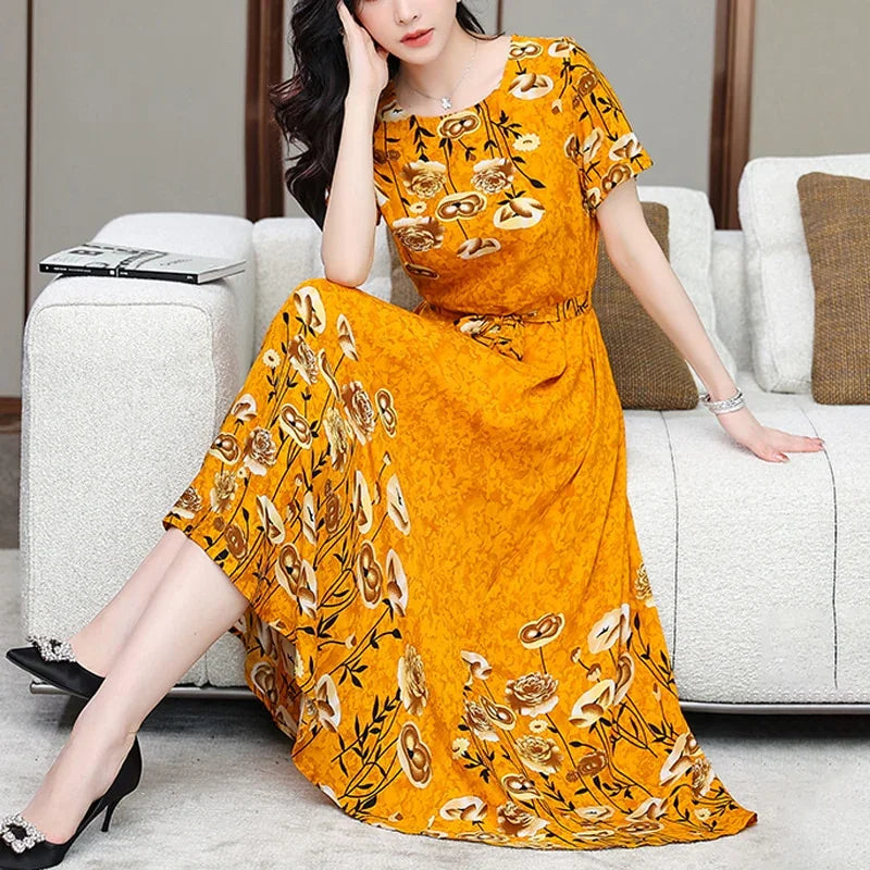 Fashion Print Summer Dress — Short Sleeve O‑Neck Elegant | tif-shop24.de