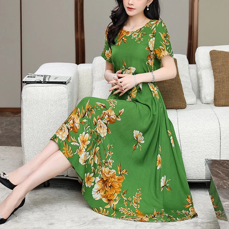 Fashion Print Summer Dress — Short Sleeve O‑Neck Elegant | tif-shop24.de