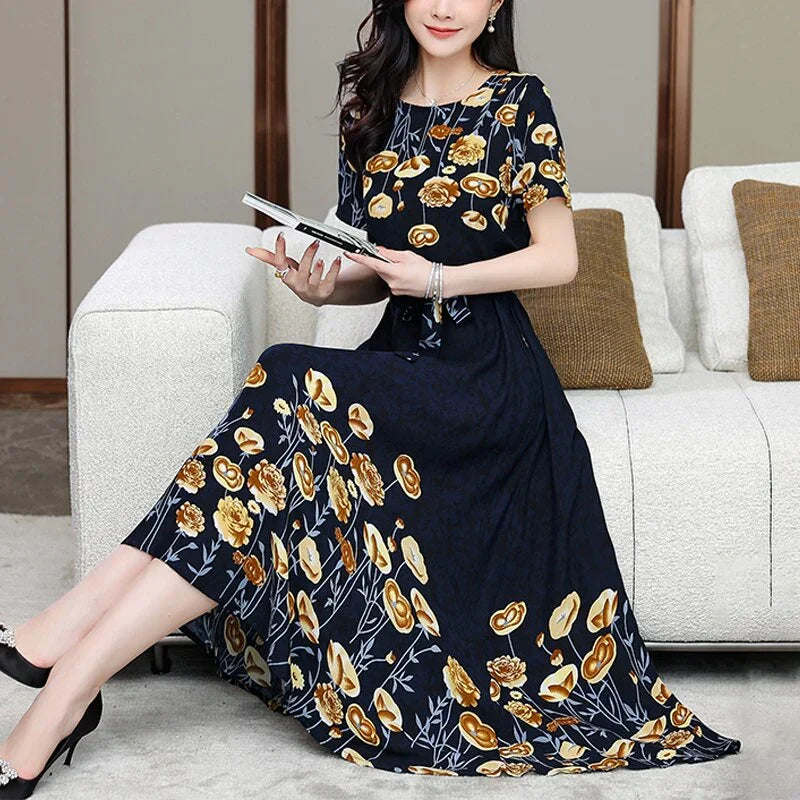 Fashion Print Summer Dress — Short Sleeve O‑Neck Elegant | tif-shop24.de