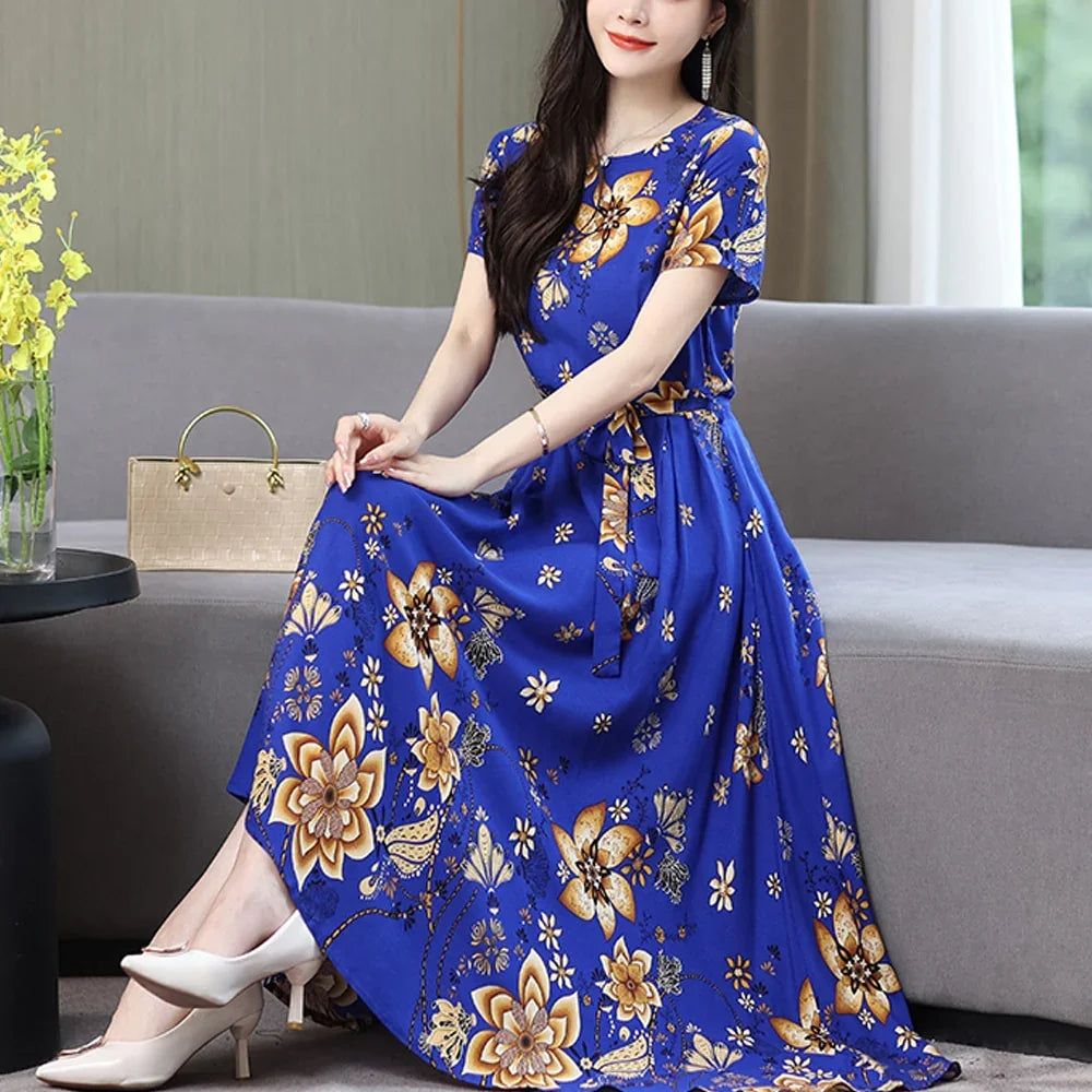 Fashion Print Summer Dress — Short Sleeve O‑Neck Elegant | tif-shop24.de