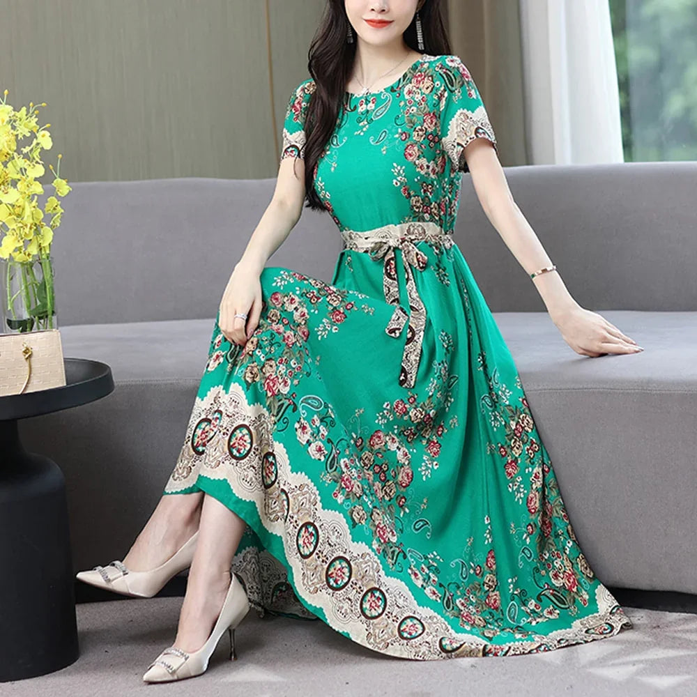 Fashion Print Summer Dress — Short Sleeve O‑Neck Elegant | tif-shop24.de