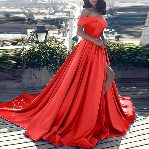 Formal Dress Off Shoulder High Slit Floor Length Prom Long Dress Sexy Split-end Temperament Elegant | tif-shop24.de