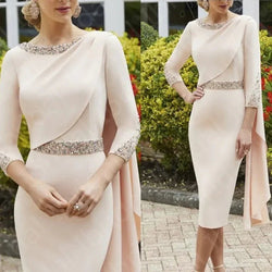 Charming Nude Rosa Kurze Perlen Tee Länge Hochzeit Party Kleider 3/4 Ärmeln | tif-shop24.de