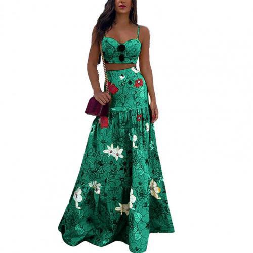 Sommer Floral Print Maxi Kleid Gesetzt Sling Kleid | tif-shop24.de