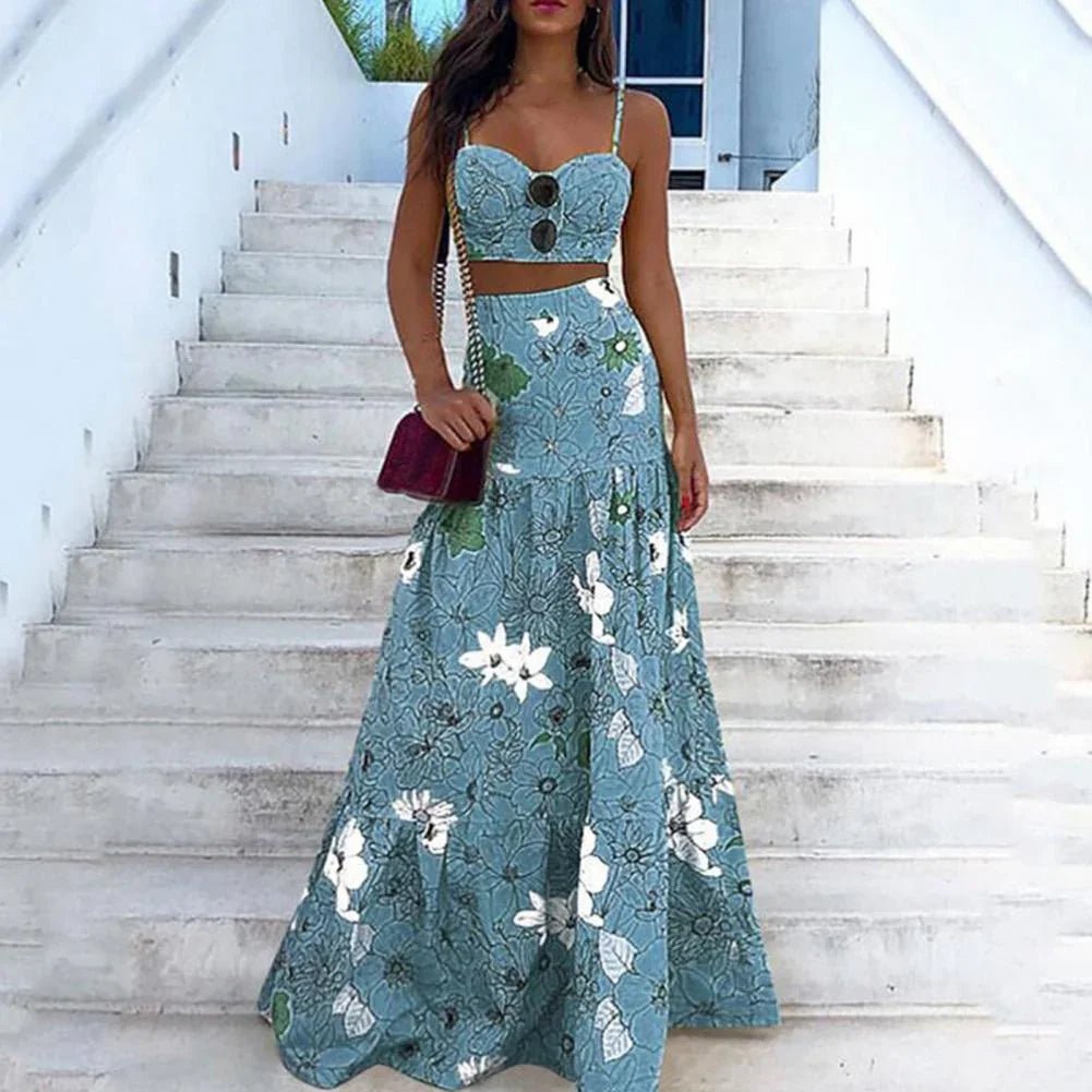 Sommer Floral Print Maxi Kleid Gesetzt Sling Kleid | tif-shop24.de