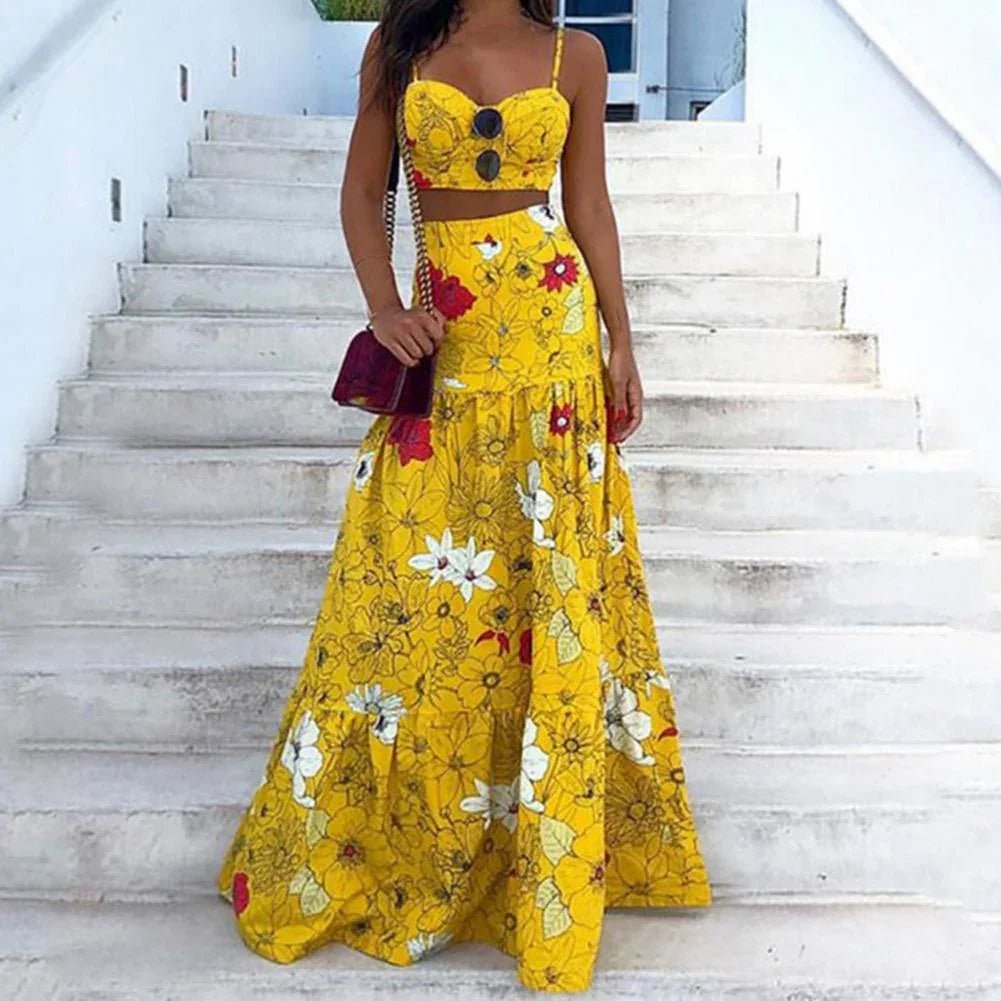Sommer Floral Print Maxi Kleid Gesetzt Sling Kleid - tif-shop24.de