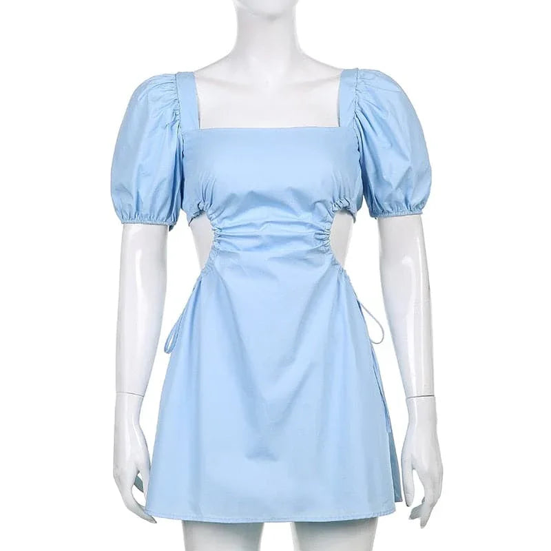 Square Neck Puff Sleeve Backless Mini Dress | tif-shop24.de