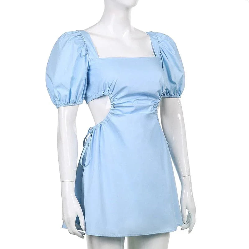Square Neck Puff Sleeve Backless Mini Dress | tif-shop24.de