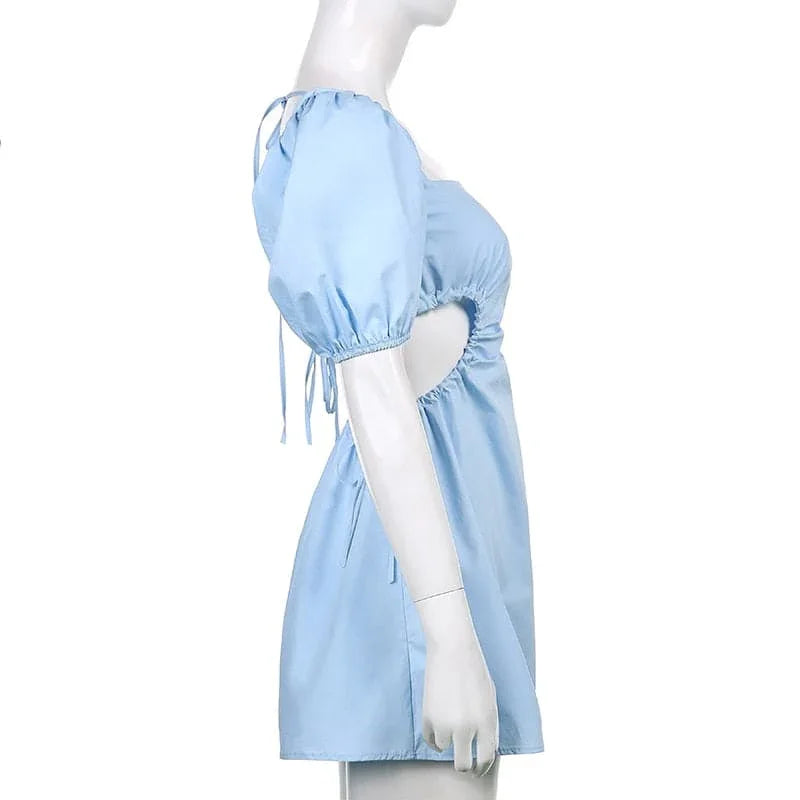 Square Neck Puff Sleeve Backless Mini Dress | tif-shop24.de