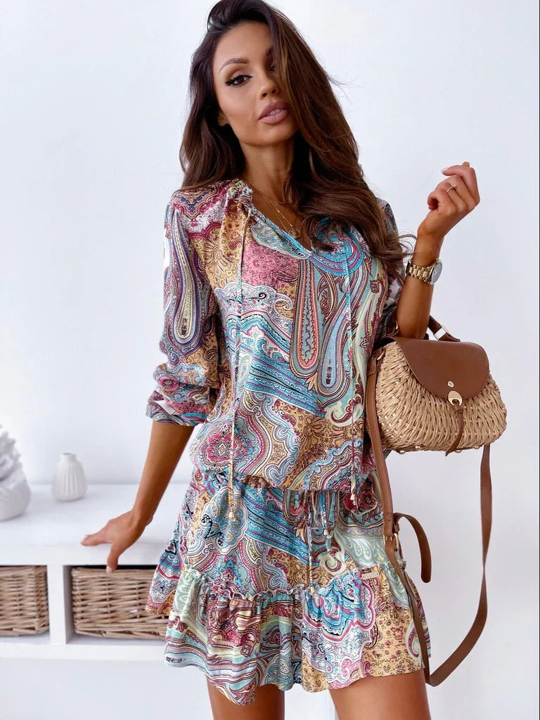 Elegant Casual A-line Printed Lace Up Beach Short Dress — Summer Loose Fashion - tif-shop24.de