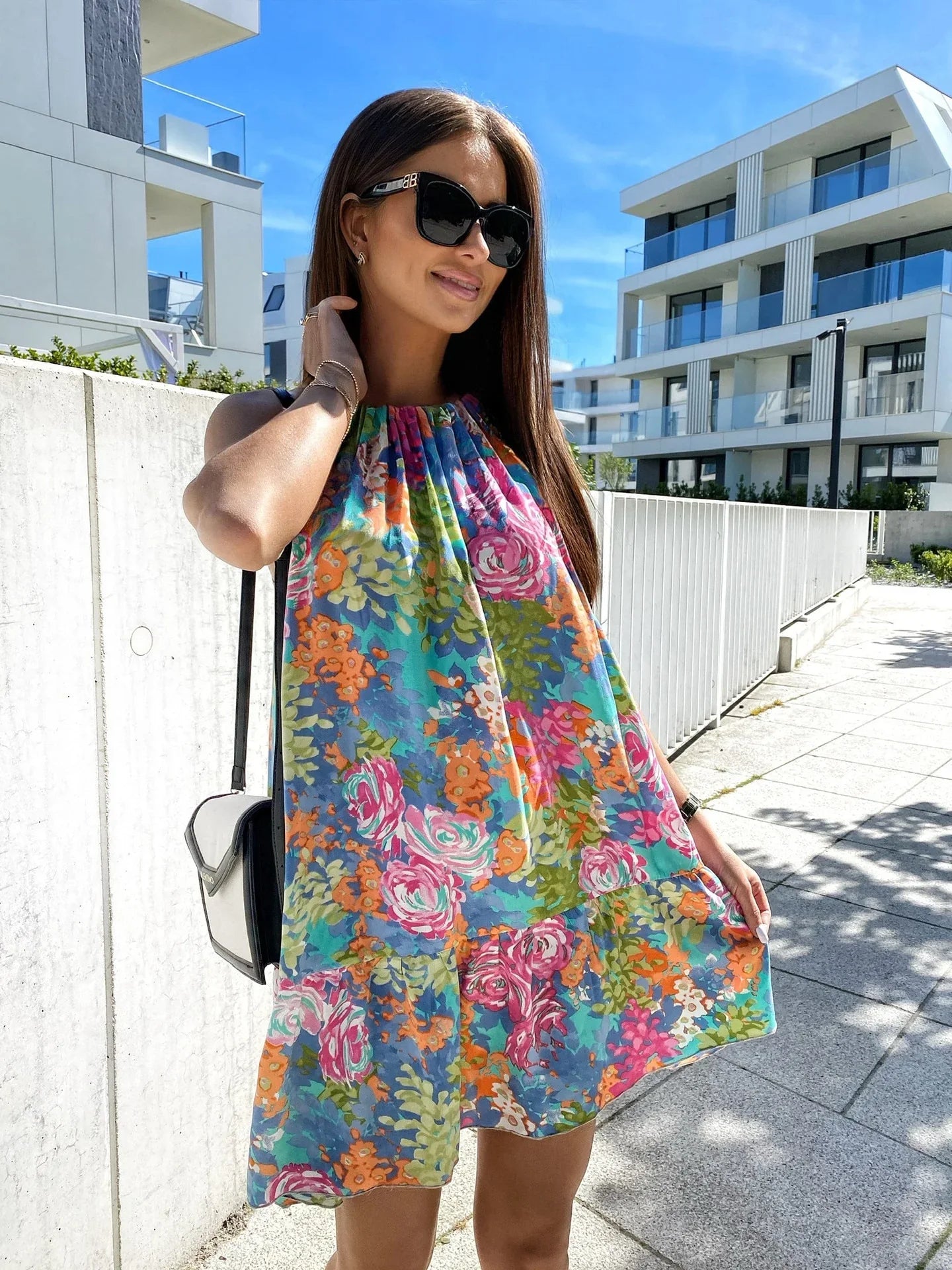 Elegant Casual A-line Printed Lace Up Beach Short Dress — Summer Loose Fashion | tif-shop24.de