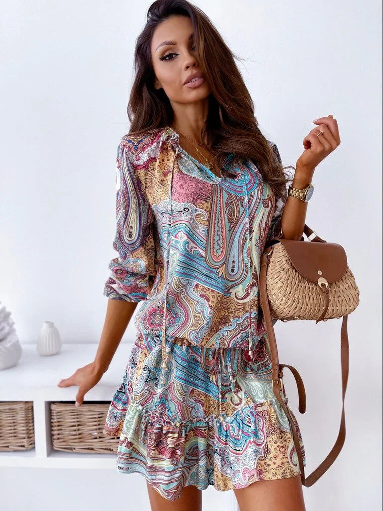 Elegant Casual A-line Printed Lace Up Beach Short Dress — Summer Loose Fashion | tif-shop24.de