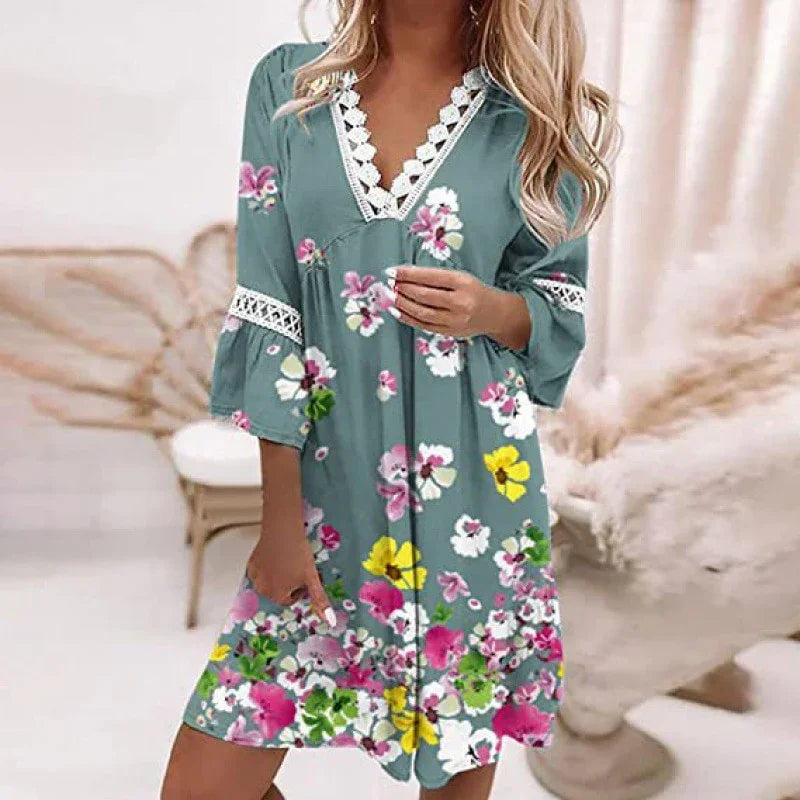 Spring Oversize Print A-line Pleated Long Sleeve Dress | tif-shop24.de