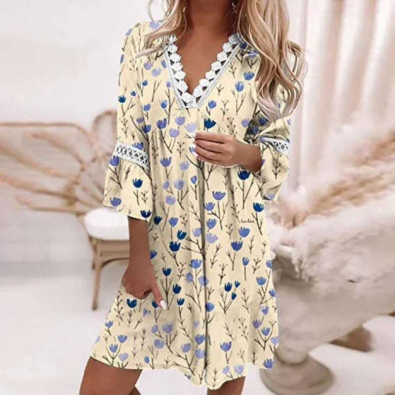Spring Oversize Print A-line Pleated Long Sleeve Dress | tif-shop24.de