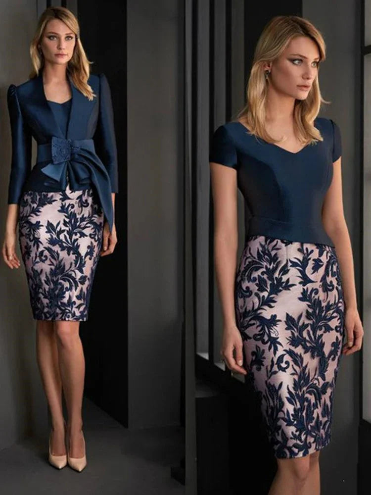 Neueste Elegante Kurze Knie Länge mit Jacke V Ausschnitt Hochzeit Party - tif-shop24.de