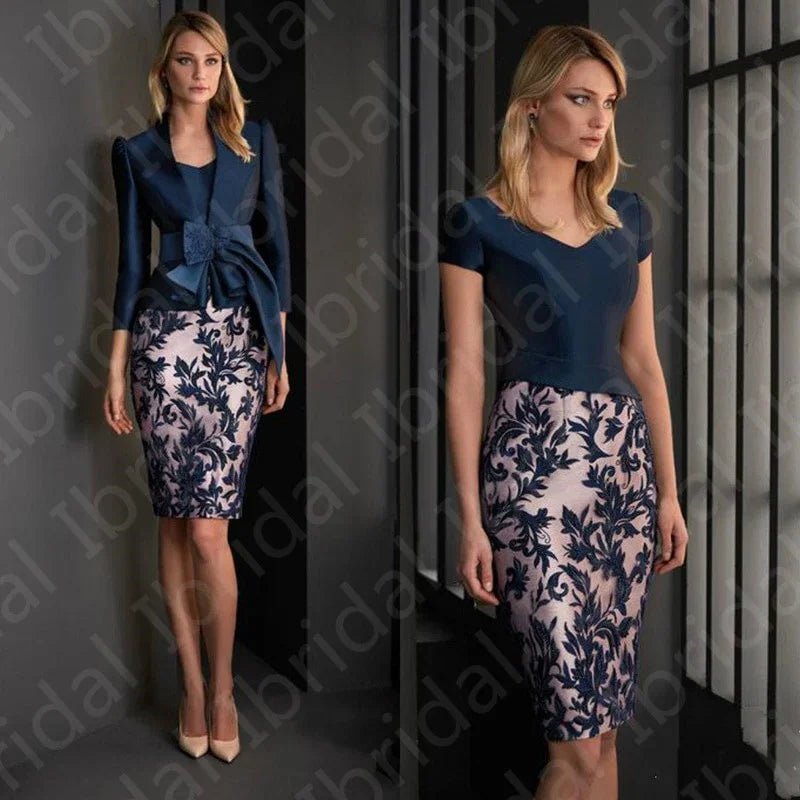 Neueste Elegante Kurze Knie Länge mit Jacke V Ausschnitt Hochzeit Party - tif-shop24.de