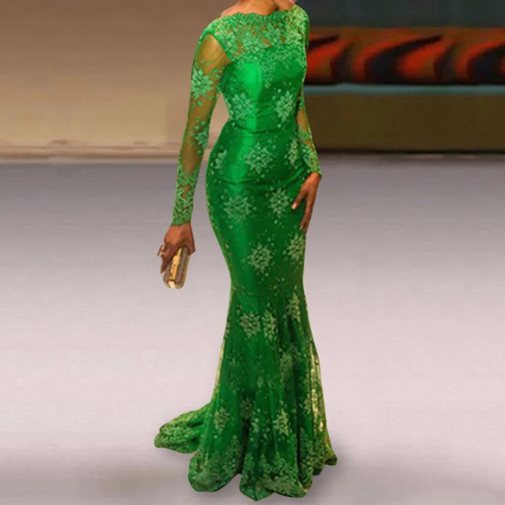 Brautkleid Elegante Häkelspitze Patchwork Perspektive Maxikleid - tif-shop24.de