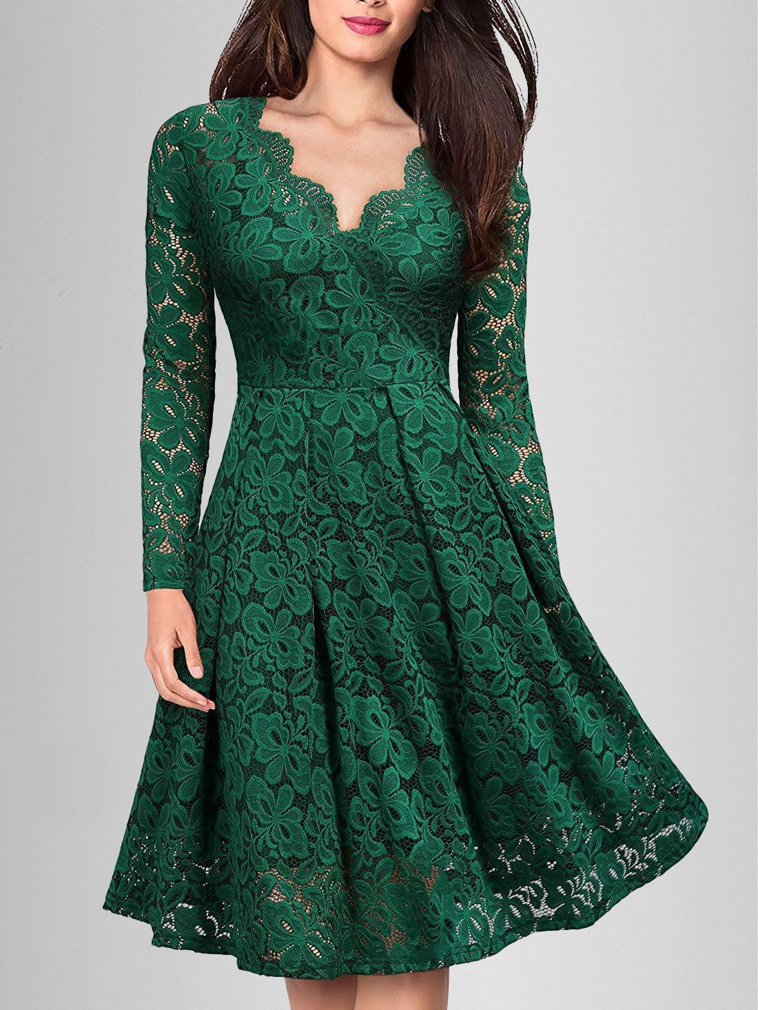 Geumxl Solid Lace Scallop Trim Dress | tif-shop24.de