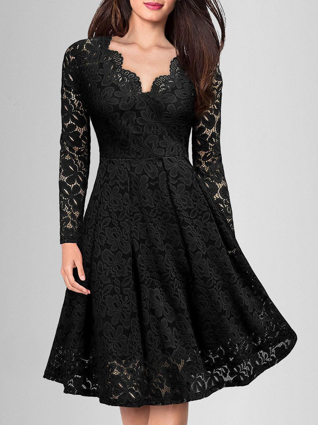 Geumxl Solid Lace Scallop Trim Dress | tif-shop24.de