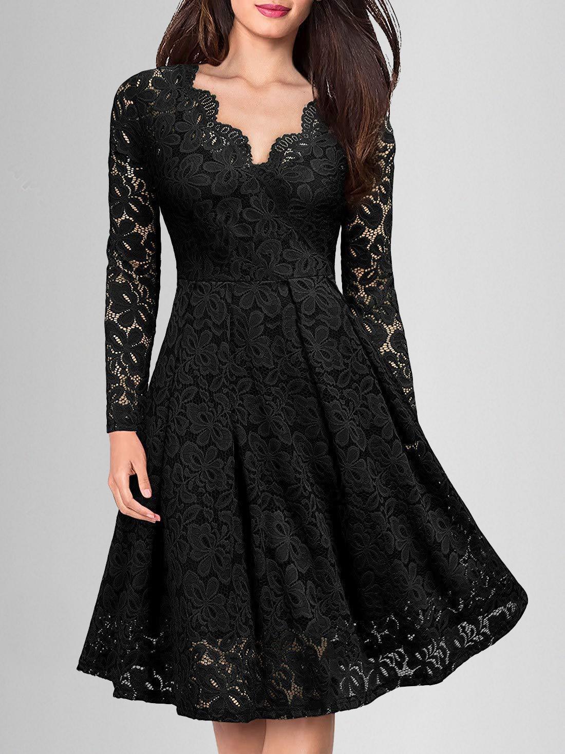 Geumxl Solid Lace Scallop Trim Dress | tif-shop24.de