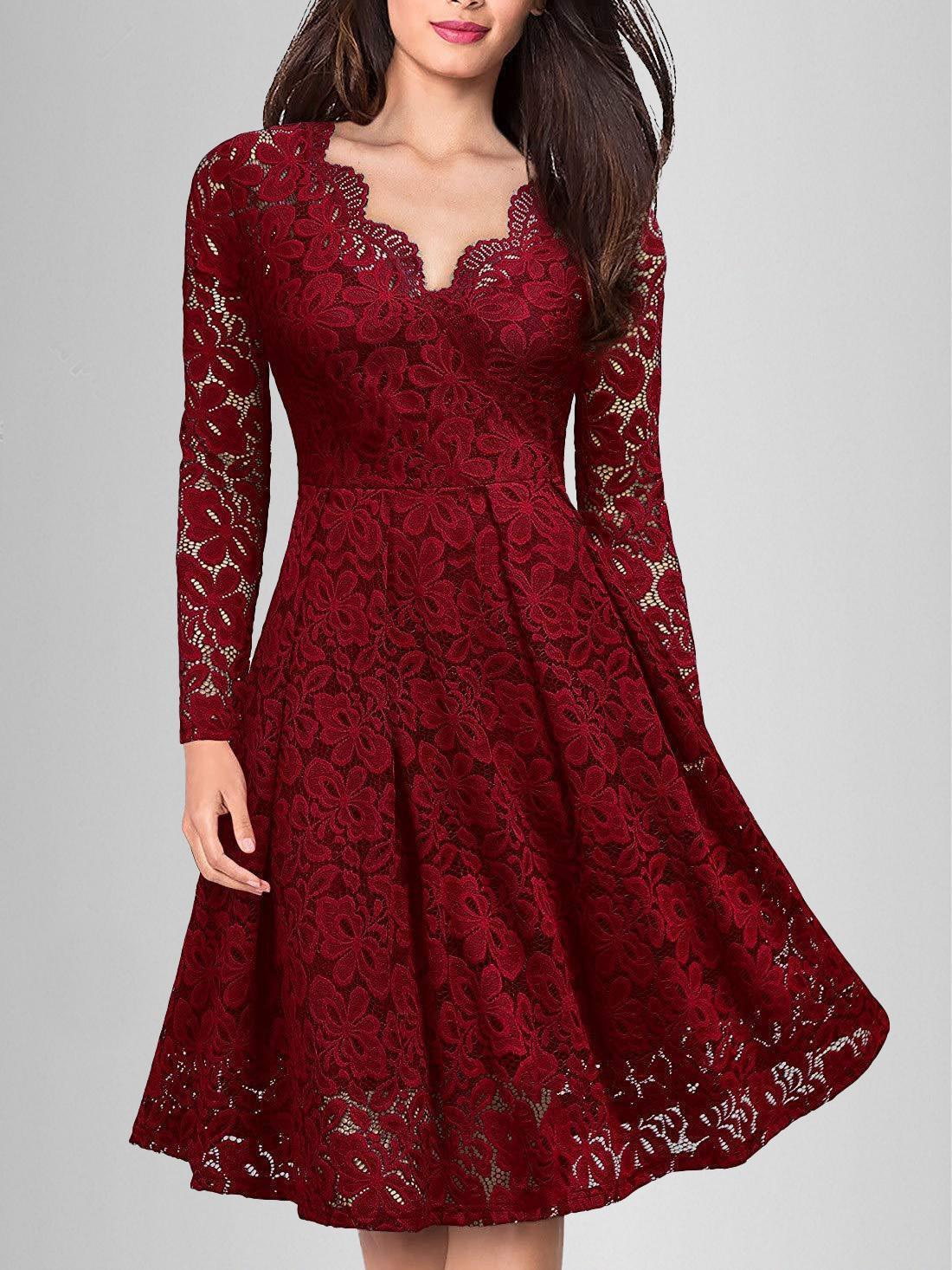 Geumxl Solid Lace Scallop Trim Dress | tif-shop24.de