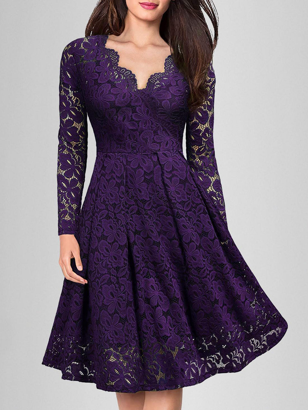 Geumxl Solid Lace Scallop Trim Dress | tif-shop24.de