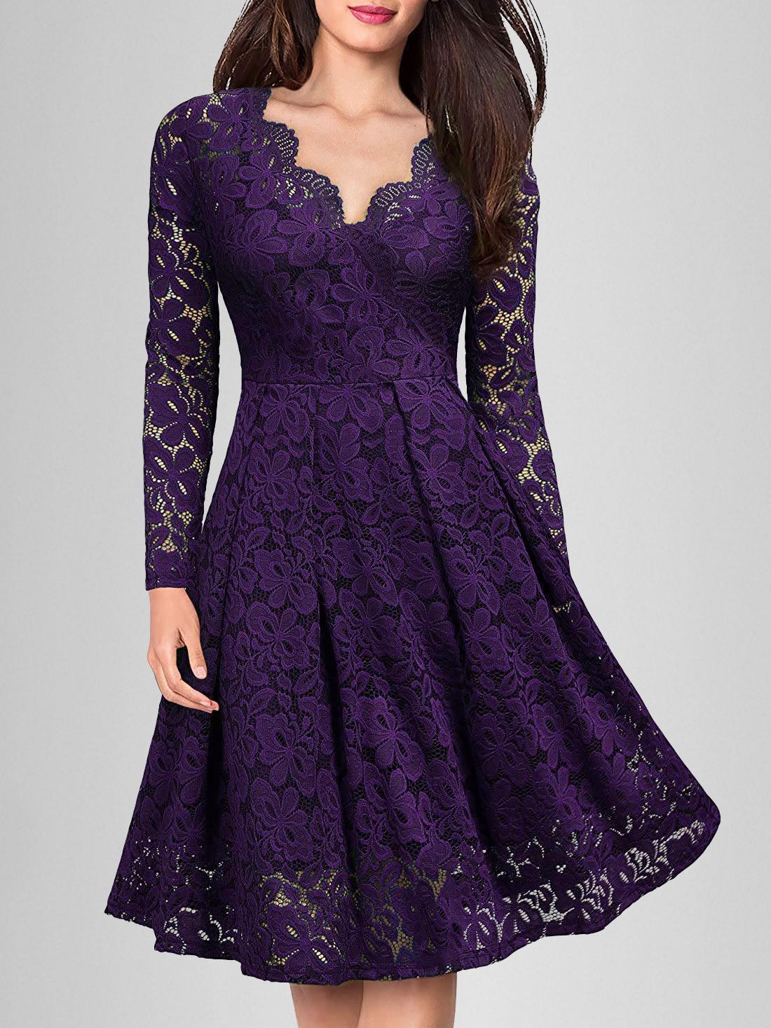 Geumxl Solid Lace Scallop Trim Dress | tif-shop24.de