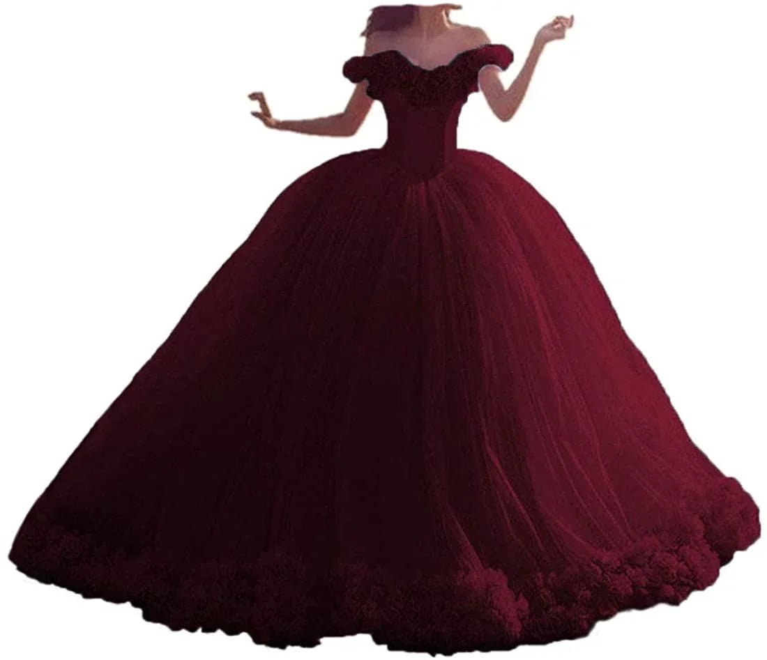 Off Schulter Quinceanera Süße Maskerade Rosa Ballkleid Handgemachte Blumen Vestido De Festa Debütantin Kleider Abend Party - tif-shop24.de