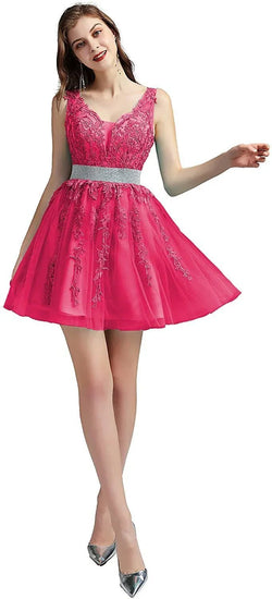 V-Ausschnitt Cocktail Kleider Spitze Appliques Kurze Formale Party Floral Abendkleid Vestido De Festa | tif-shop24.de