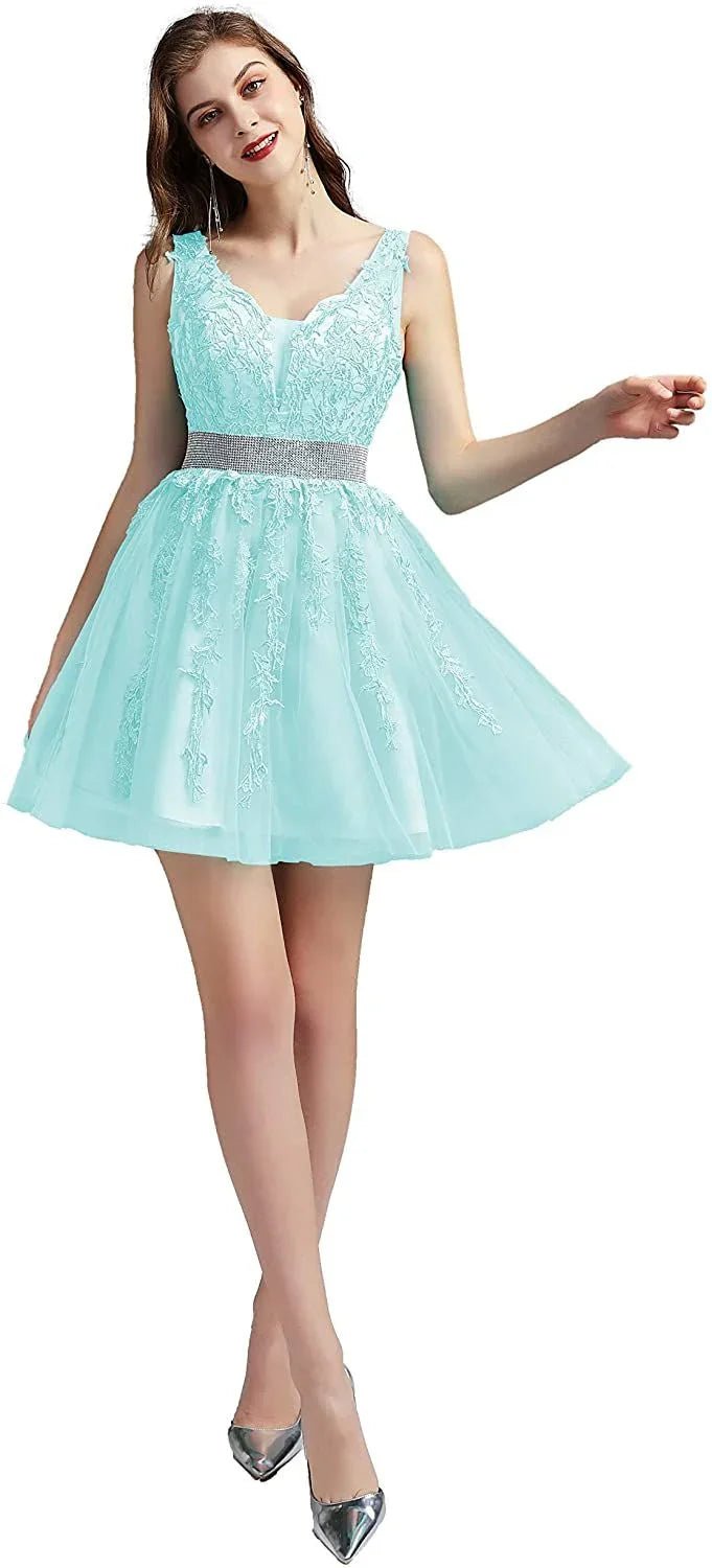 V-Ausschnitt Cocktail Kleider Spitze Appliques Kurze Formale Party Floral Abendkleid Vestido De Festa | tif-shop24.de