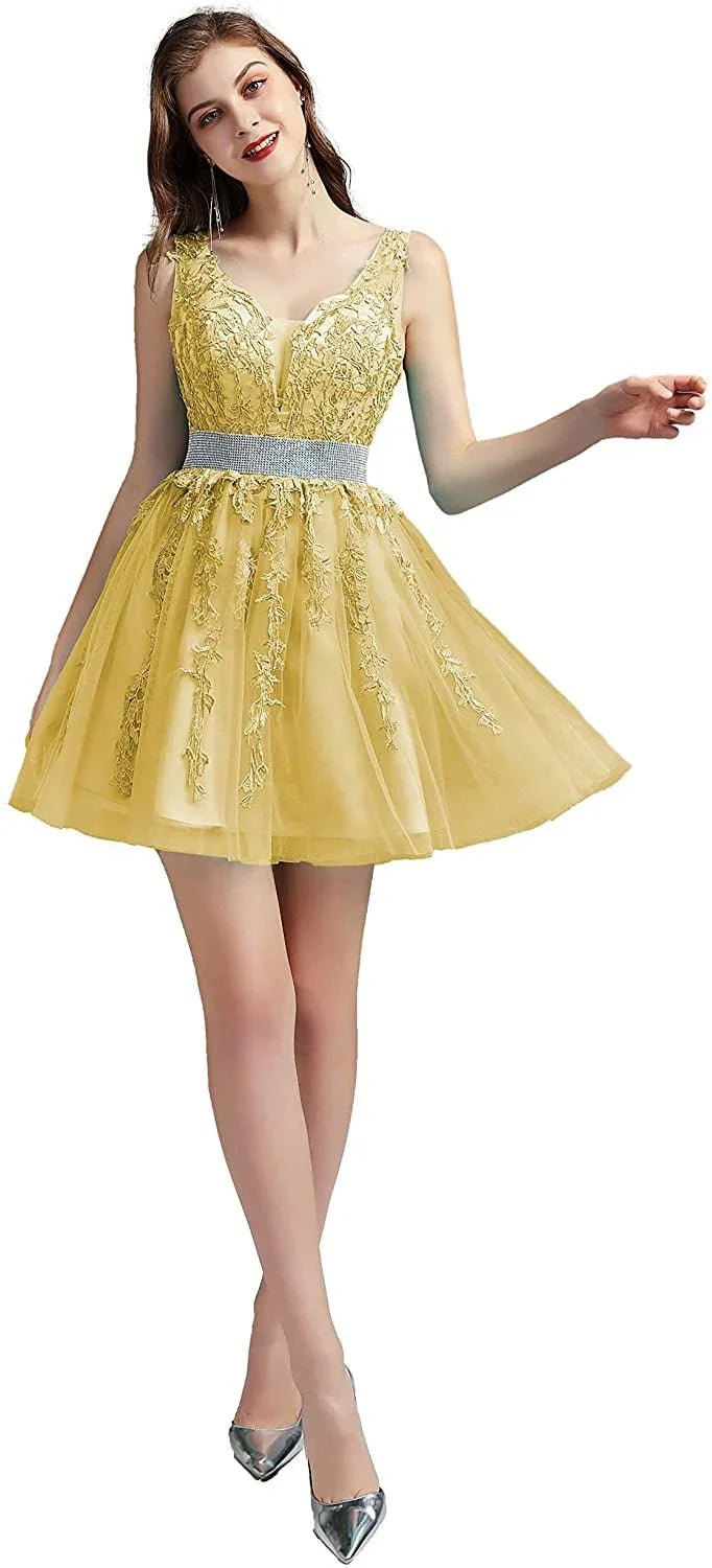 V-Ausschnitt Cocktail Kleider Spitze Appliques Kurze Formale Party Floral Abendkleid Vestido De Festa | tif-shop24.de